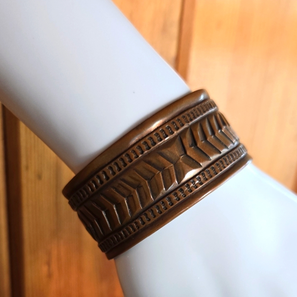 Handcrafted Copper-Tone Wide Sculpted Cuff Bracelet
